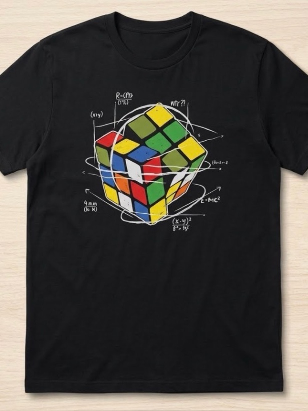 Unbranded Black Short-Sleeve Tee with Rubik's Cube Sketch